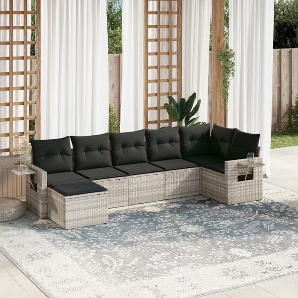 vidaXL Set Divani da Giardino 7pz con Cuscini Grigio Chiaro Polyrattan