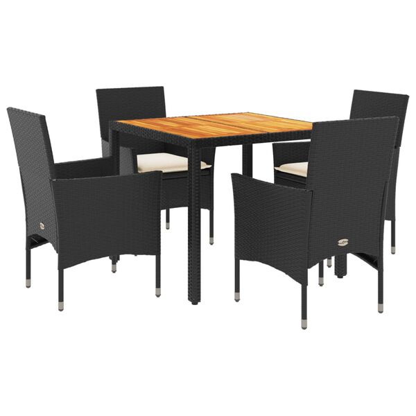 vidaXL Set Pranzo da Giardino 5 pz con Cuscini Nero Polyrattan Acacia