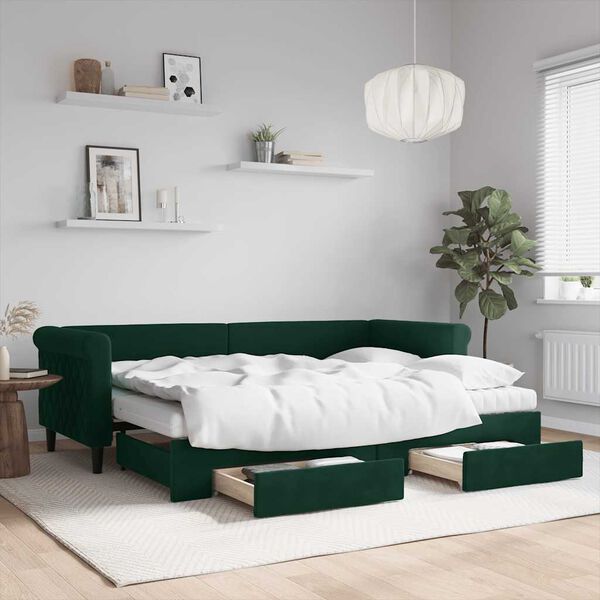 vidaXL Divano Letto Estraibile Cassetti Verde Scuro 80x200cm Velluto