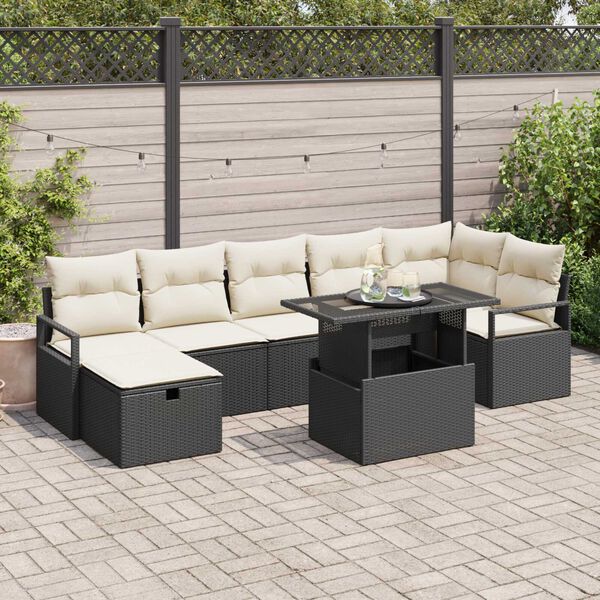 vidaXL Set Divano da Giardino con cuscino 8 pcs Nero Poly Rattan