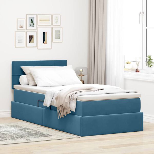 vidaXL Letto con contenitore e LED Blu Scuro 100 x 200 cm Velluto