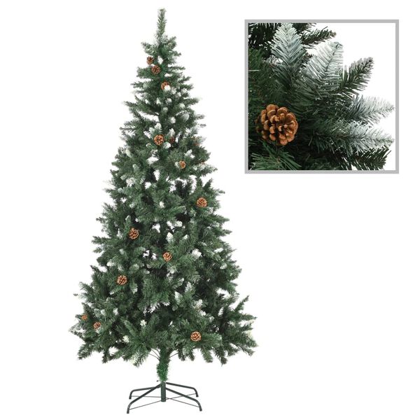 vidaXL Albero di Natale Artificiale Pigne e Brillantini Bianchi 210 cm