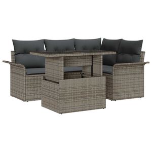 vidaXL Set Divano da Giardino con cuscino 5 pcs Grigio Poly Rattan
