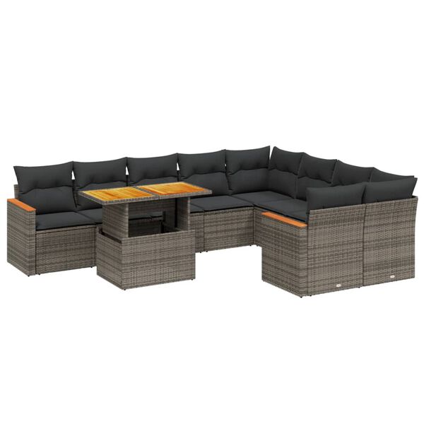 vidaXL Set Divano da Giardino 10 pz con Cuscini Grigio in Polyrattan