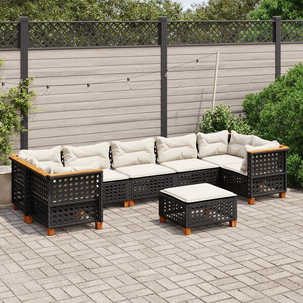 vidaXL Set Divani da Giardino con Cuscini 8 pz Nero in Polyrattan