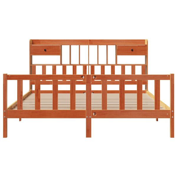 vidaXL Letto Libreria senza Materasso Marrone Cera 200x200 cm in Pino