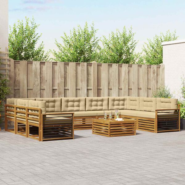 vidaXL Set divani 10 pcs Naturale e Beige Legno di Acacia Massello
