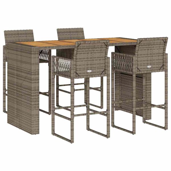 vidaXL Set Bar da Giardino 5pz senza Cuscini Nero in Polyrattan Acacia