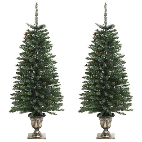 vidaXL Alberi di Natale Artificiali 2 pz con Corona, Ghirlanda e LED
