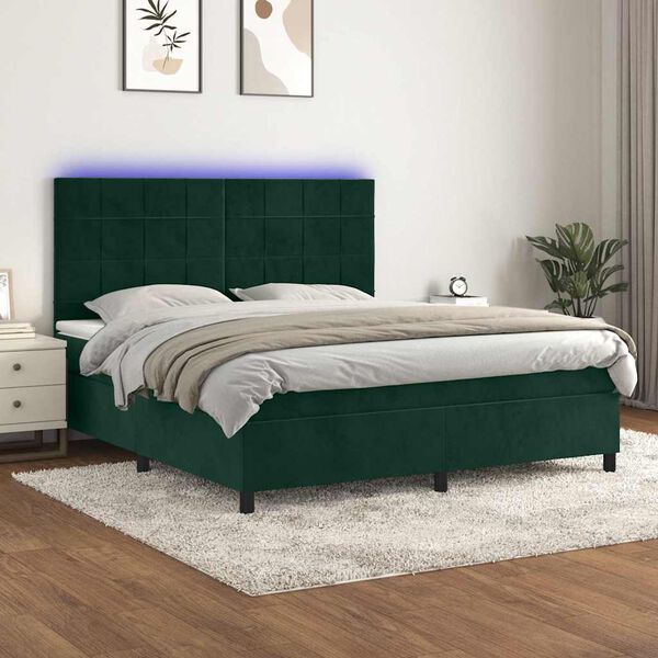 vidaXL Letto a Molle con Materasso e LED Verde Scuro 180x200cm Velluto