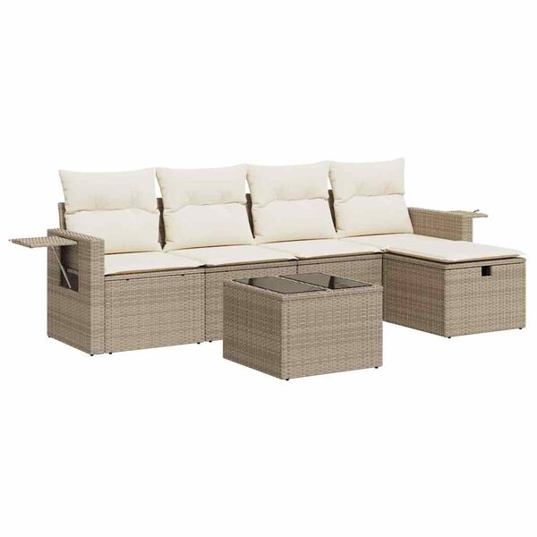 vidaXL Set Divano da Giardino 6 pz con Cuscini Beige in Polyrattan
