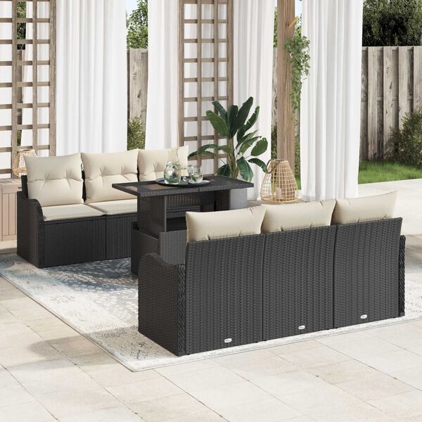 vidaXL Set Divano da Giardino con cuscino 7 pcs Nero Poly Rattan