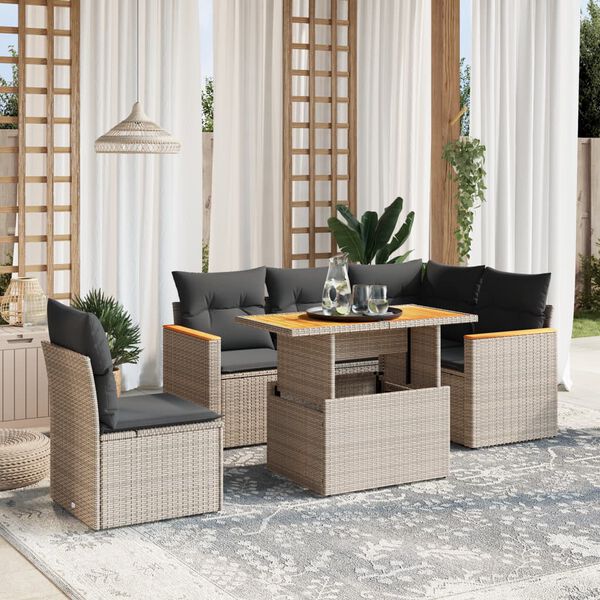 vidaXL Set Divano da Giardino 6 pz con Cuscini Grigio in Polyrattan