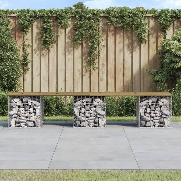 vidaXL Panca da Giardino Design Gabbione 203x44x42 cm Pino Impregnato