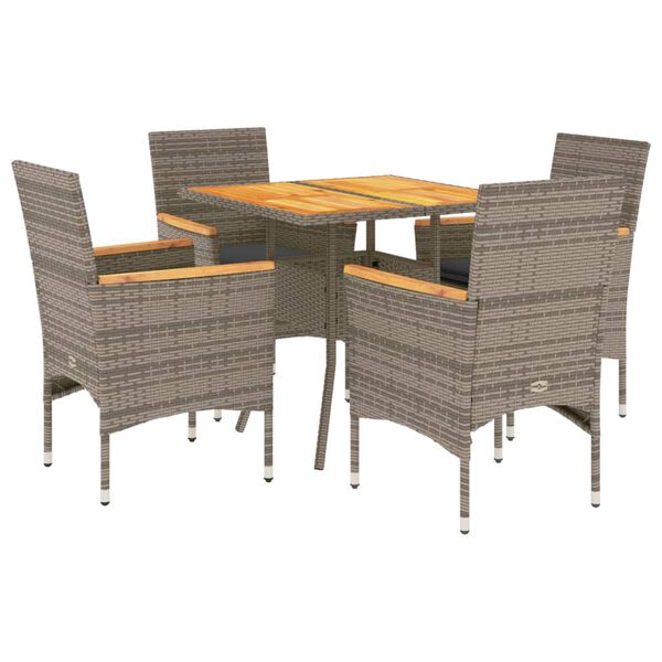 vidaXL Set Pranzo Giardino 5 pz con Cuscini Grigio Polyrattan Acacia