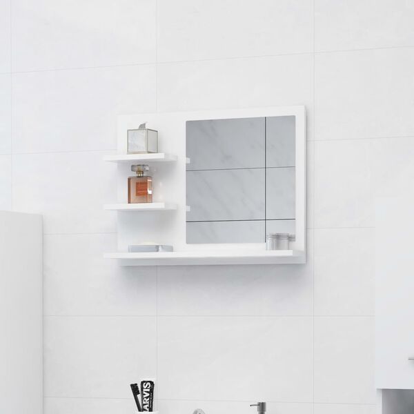 vidaXL Specchio da Bagno Bianco Lucido 60x10,5x45 cm Legno Multistrato