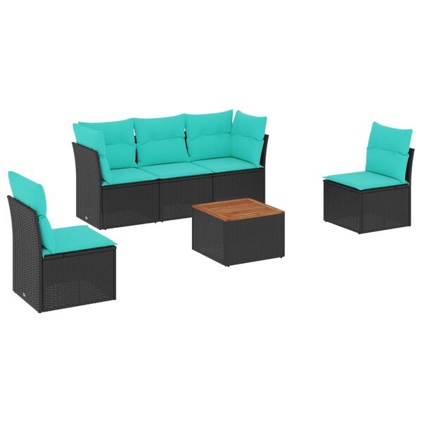 vidaXL Set Divani da Giardino 6 pz con Cuscini Nero in Polyrattan