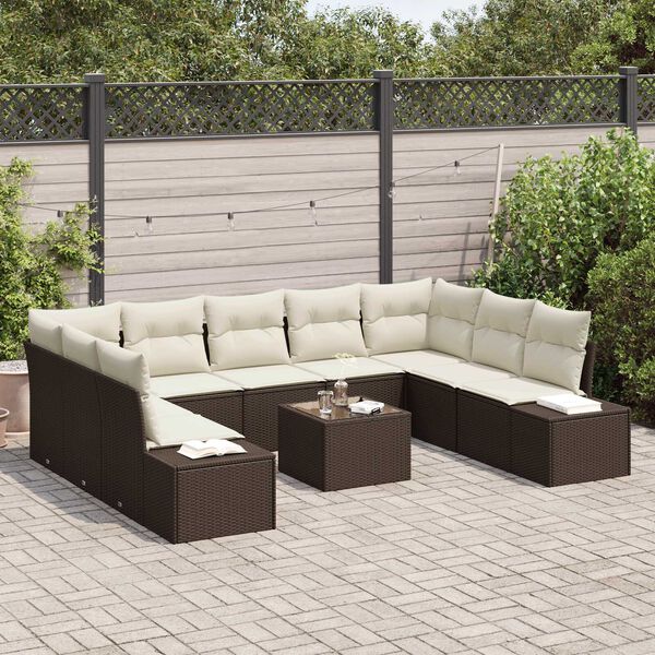 vidaXL Set Divano da Giardino 9 pcs Marrone e Crema Polyrattan