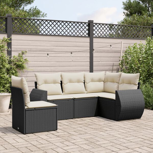 vidaXL Set Divani da Giardino 5 pz con Cuscini in Polyrattan Nero