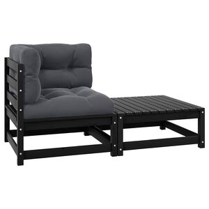 vidaXL Set Divani da Giardino 2 pz con Cuscini Massello di Pino Nero
