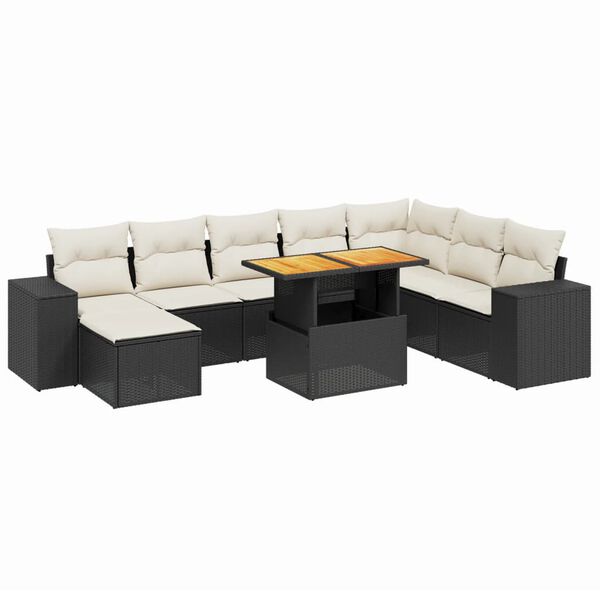 vidaXL Set Divani da Giardino 9 pz con Cuscini Nero in Polyrattan