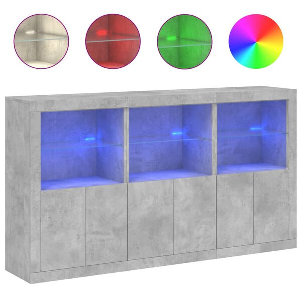vidaXL Credenza con Luci LED Grigio Cemento 181,5x37x100 cm