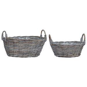 vidaXL Cesto per Piante con archiviazione 2 pcs Grigio Rattan Lacak