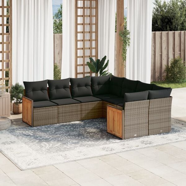vidaXL Set Divano da Giardino 8 pz con Cuscini Grigio in Polyrattan