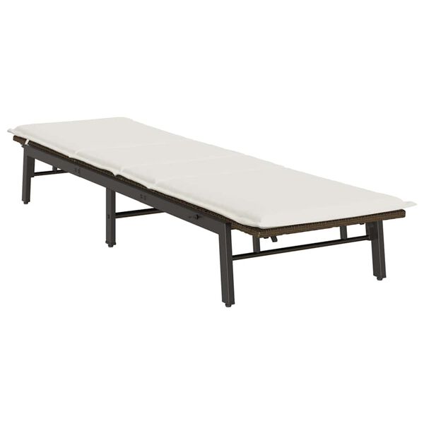 vidaXL Lettino Prendisole con Cuscino Marrone in Polyrattan