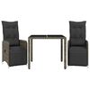 vidaXL Set Bistr&ograve; da Giardino 3 pz con Cuscini in Polyrattan Grigio