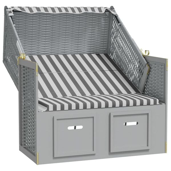 vidaXL Strandkorb con Tettoia Polyrattan Legno Massello Grigio Bianco