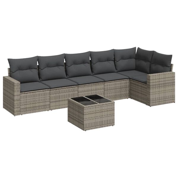 vidaXL Set Divani da Giardino 7 pz con Cuscini Grigio in Polyrattan