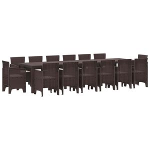 vidaXL Set da Pranzo per Giardino 15 pz Marrone Rattan Polt