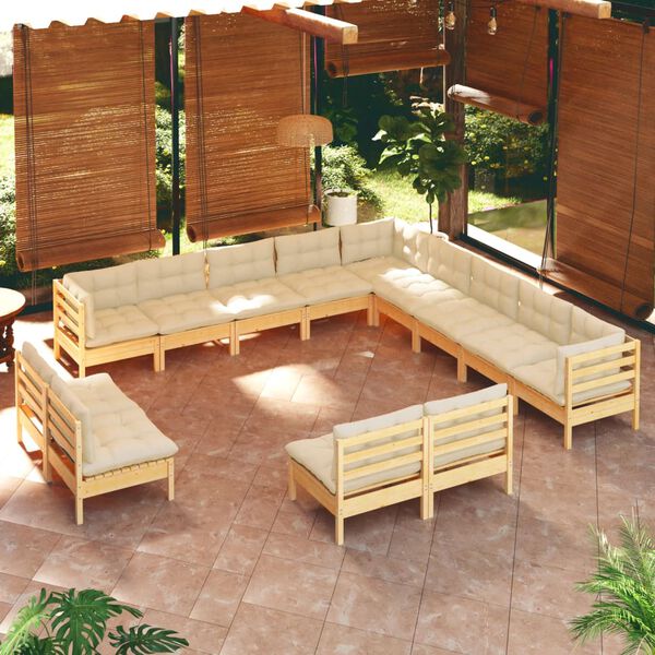 vidaXL Set Divani da Giardino 13 pz con Cuscini Crema Massello di Pino