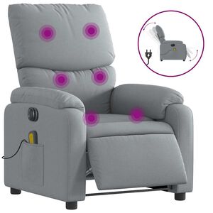 vidaXL Poltrona Reclinabile Massaggio Elettrica Grigio Chiaro Tessuto