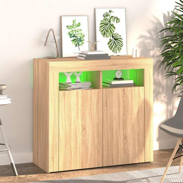 vidaXL Credenza con Luci LED Rovere Sonoma 80x35x75 cm