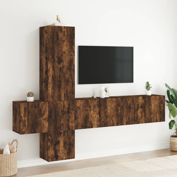 vidaXL Mobili TV a Muro 5pz Rovere Fumo in Legno Multistrato
