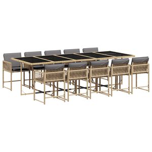 vidaXL Set Pranzo da Giardino 11 pz con Cuscini Beige Misto Polyrattan