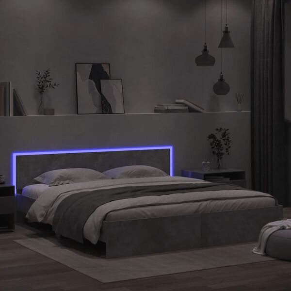 vidaXL Giroletto con Testiera e LED Grigio Cemento 180x200 cm