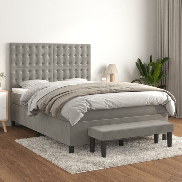 vidaXL Giroletto a Molle con Materasso Grigio Chiaro 140x190cm Velluto