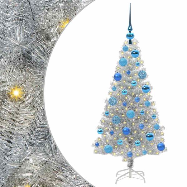 vidaXL Albero di Natale con 150 LED con supporto Argento 120 cm PET