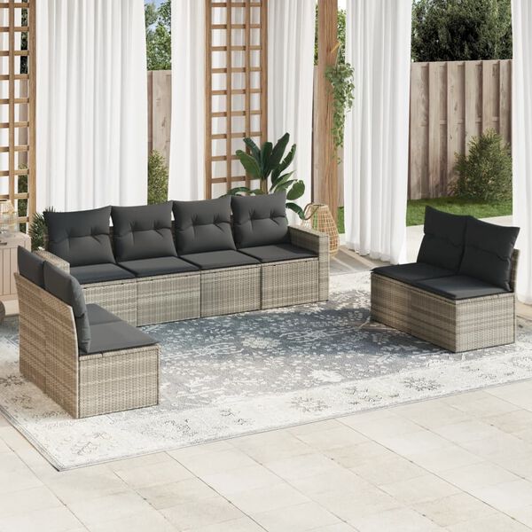 vidaXL Set Divano da Giardino 8pz con Cuscini Grigio Chiaro Polyrattan