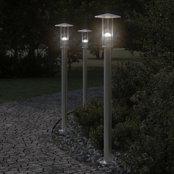 vidaXL Lampade da Terra per Esterni 3 pz Argento 100cm in Acciaio Inox