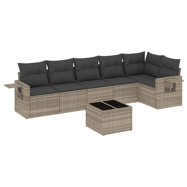 vidaXL Set Divani da Giardino 7pz con Cuscini Grigio Chiaro Polyrattan