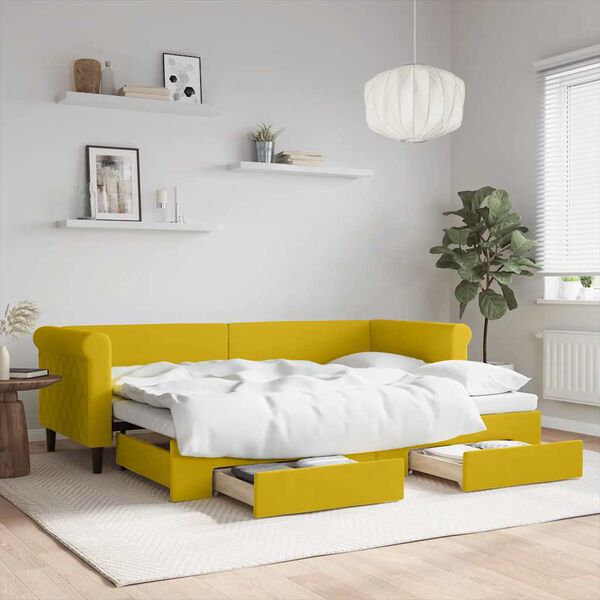 vidaXL Divano Letto Estraibile con Cassetti Giallo 80x200cm in Velluto