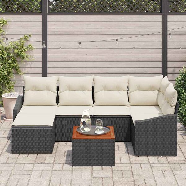 vidaXL Set Divano da Giardino 7 pcs Nero e Crema polyrattan