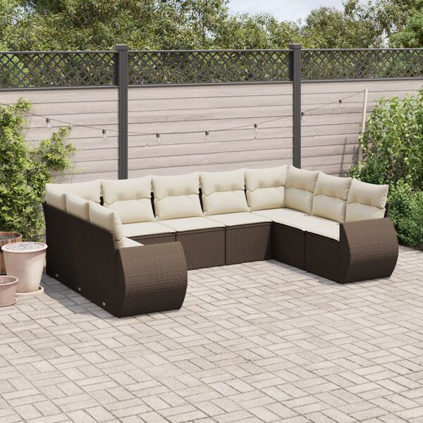 vidaXL Set Divani da Giardino 9pz con Cuscini Marrone in Polyrattan
