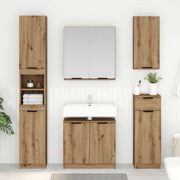 vidaXL Set di Armadi da Bagno Rovere artigianale Legno multistrato