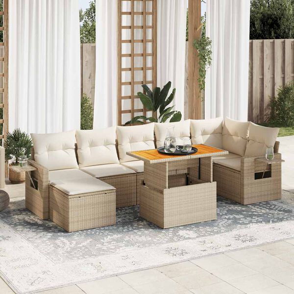 vidaXL Set Divano da Giardino 8 pz con Cuscini Beige in Polyrattan