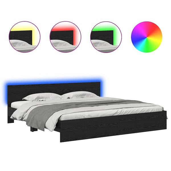 vidaXL Struttura del letto Rovere Nero 180 x 200 cm Legno multistrato